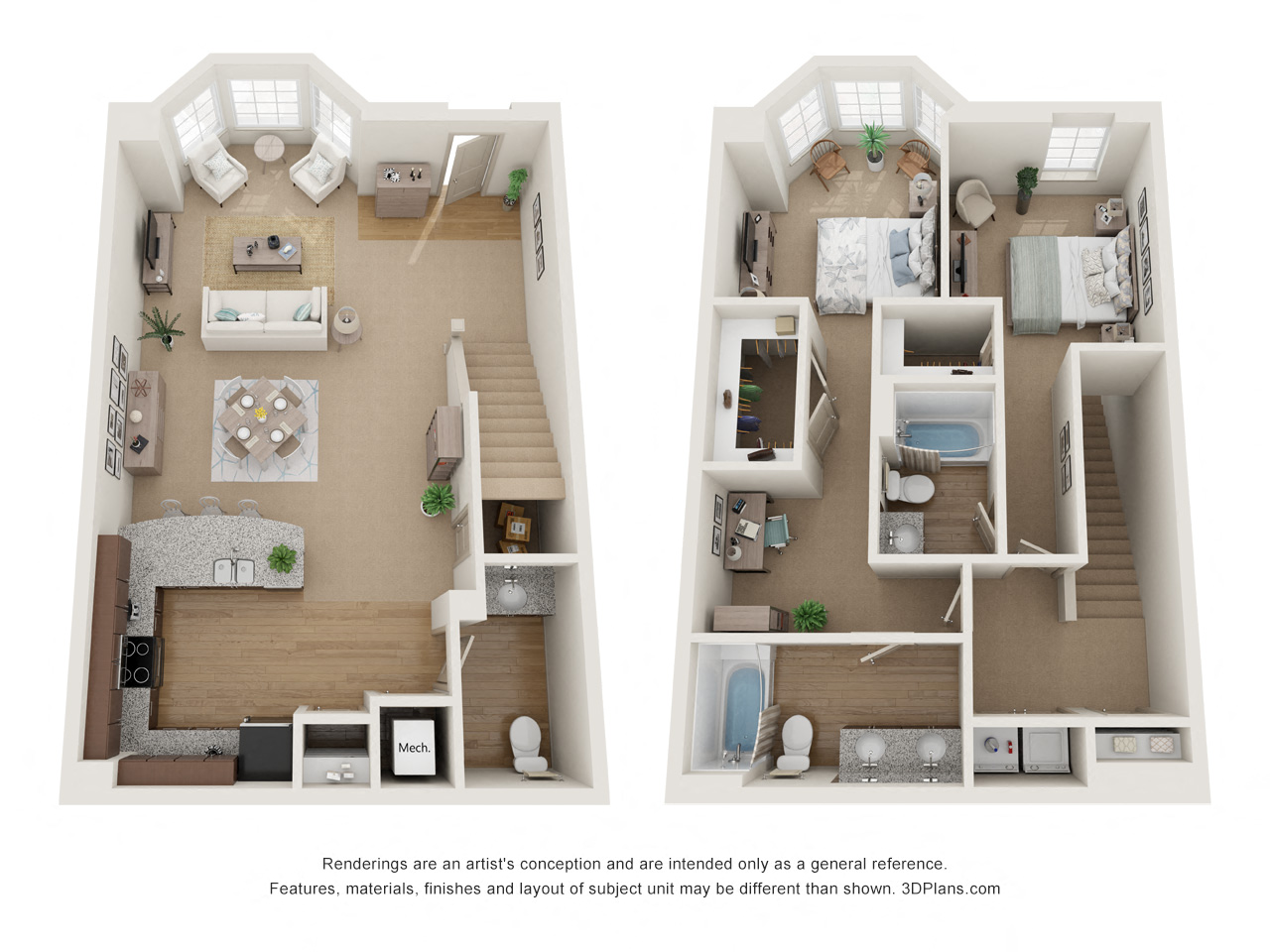 Floor plan for 2 beds, 2 baths, 1584 sqft